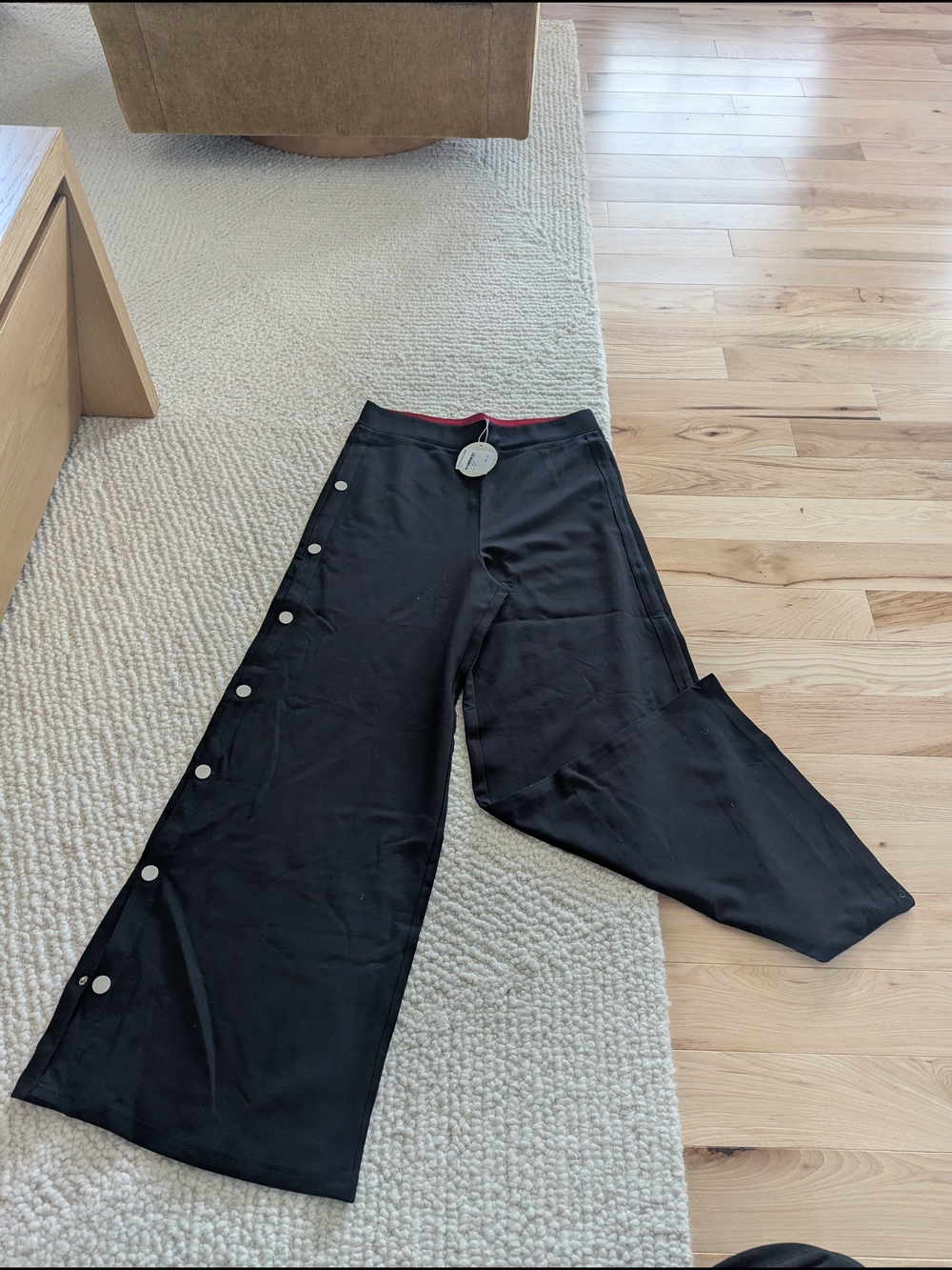 Patrizia Luca Black Wide-Leg Snap-Detail Pants